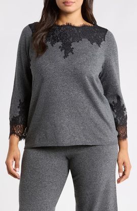 Anne Klein Anne Klein Lace Trim Boat Neck Sweater
