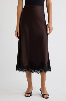 Anne Klein Anne Klein Lace Trim Satin Bias Midi Skirt