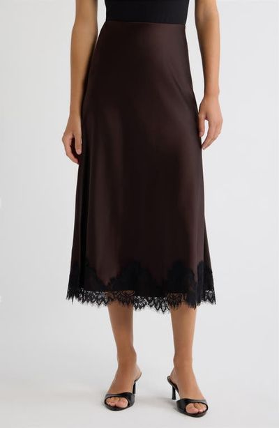 Anne Klein Anne Klein Lace Trim Satin Bias Midi Skirt