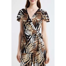 Anne Klein Anne Klein Leo Print Flutter Sleeve Wrap Top