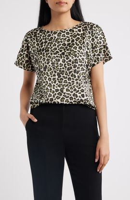Anne Klein Anne Klein Leopard Print Short Sleeve Top