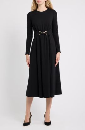 Anne Klein Anne Klein Long Sleeve Fit & Flare Midi Dress