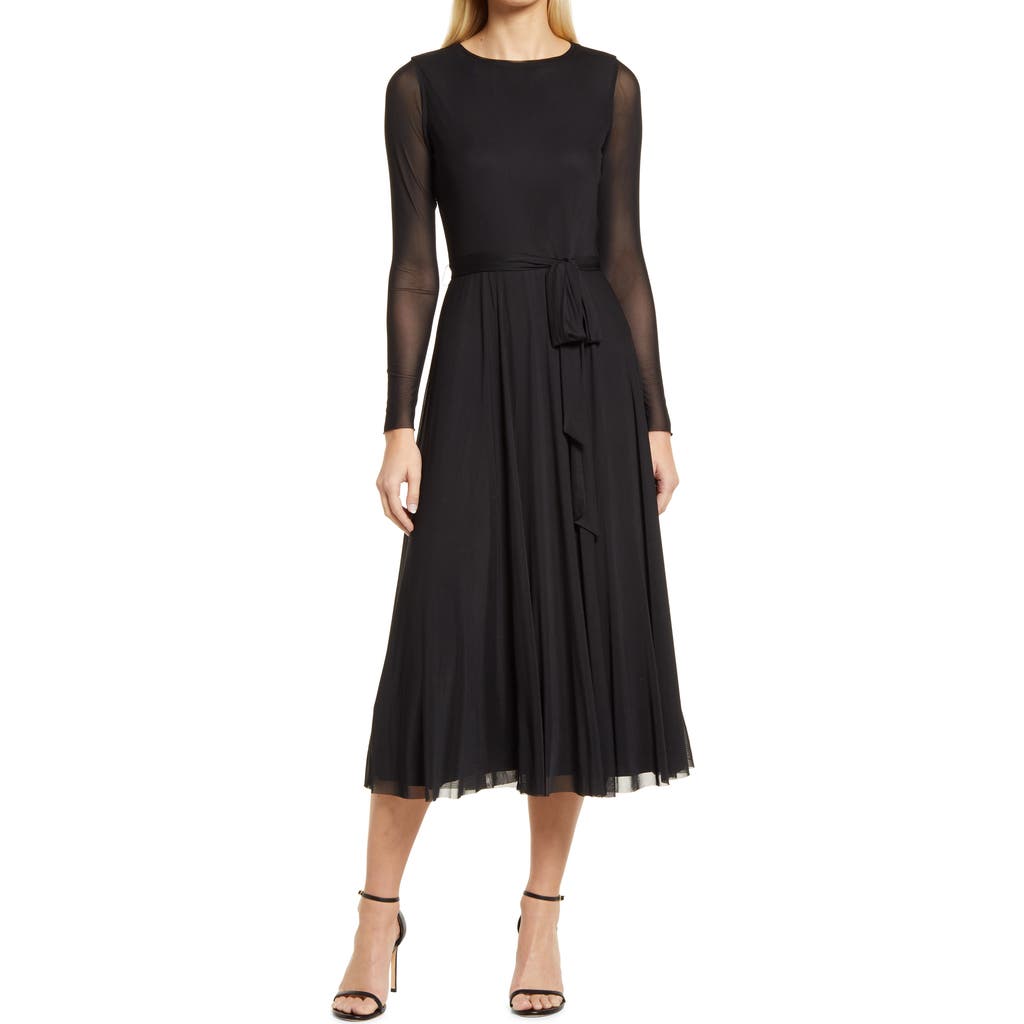 Anne Klein Anne Klein Long Sleeve Mesh Midi Dress