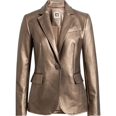 Anne Klein Anne Klein Metallic Faux Leather One Button Blazer