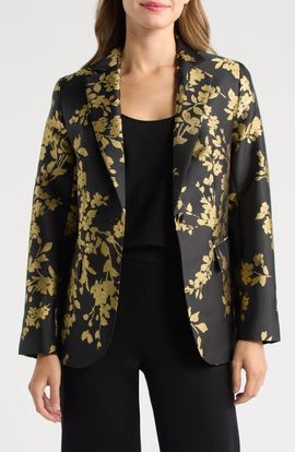 Anne Klein Anne Klein Metallic Floral One Button Blazer