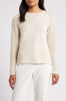 Anne Klein Anne Klein Metallic Mixed Stitch Cotton Blend Sweater