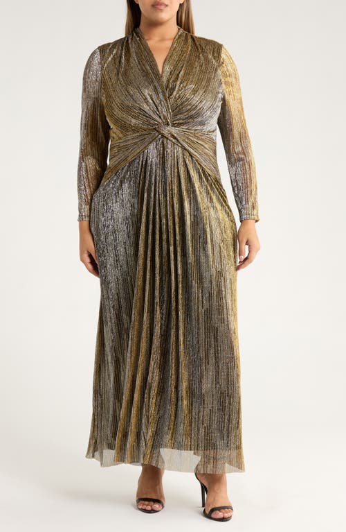 Anne Klein Anne Klein Metallic Twist Front Long Sleeve Maxi Dress