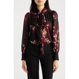 Anne Klein Anne Klein Mixed Media Floral Print Jersey & Georgette Top