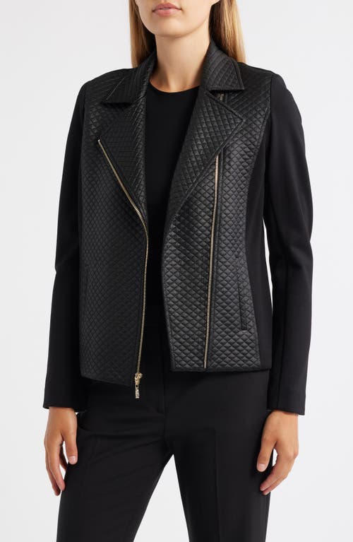 Anne Klein Anne Klein Mixed Media Quilted Moto Jacket