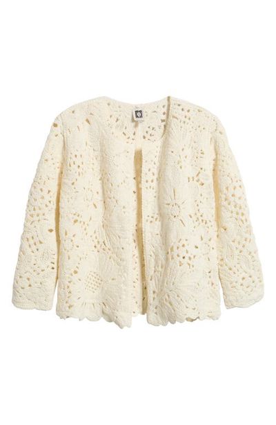 Anne Klein Anne Klein Openwork Floral Cotton Cardigan