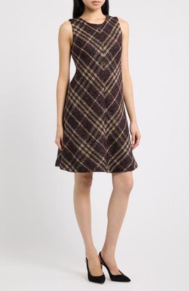 Anne Klein Anne Klein Plaid Tweed Sleeveless Swing Dress