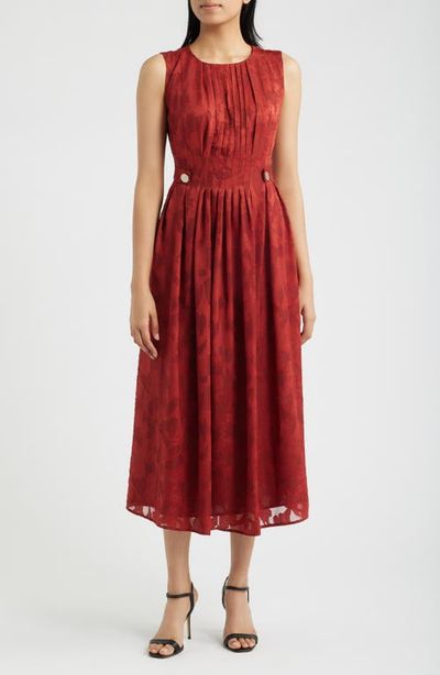 Anne Klein Anne Klein Pleated Floral Jacquard Midi A Line Dress