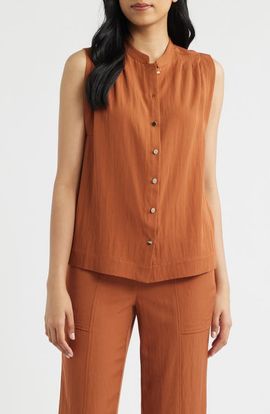 Anne Klein Anne Klein Pleated Sleeveless Button-Up Shirt