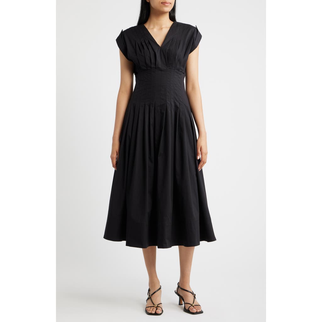 Anne Klein Anne Klein Pleated Waist Stretch Cotton Midi Dress