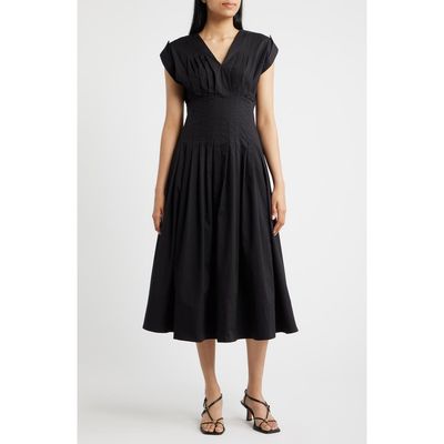 Anne Klein Anne Klein Pleated Waist Stretch Cotton Midi Dress