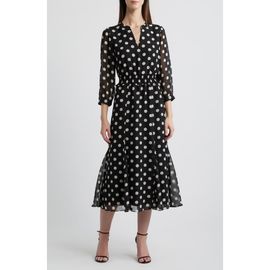 Anne Klein Anne Klein Polka Dot Smocked Waist Midi Dress