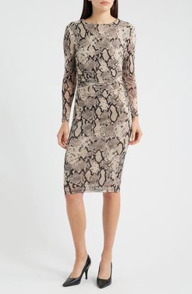 Anne Klein Anne Klein Print Long Sleeve Body-Con Dress