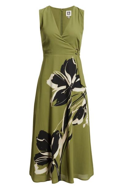 Anne Klein Anne Klein Print Sleeveless Faux Wrap Midi Dress