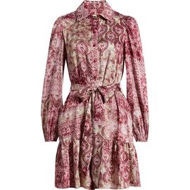 Anne Klein Anne Klein Print Tie Waist Long Sleeve Tiered Shirtdress