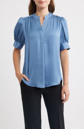 Anne Klein Anne Klein Puff Sleeve Hidden Button Top