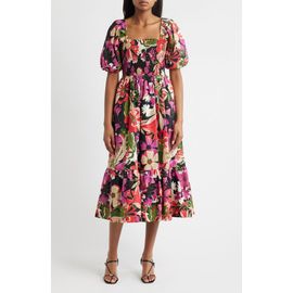 Anne Klein Anne Klein Puff Sleeve Smocked Bodice Cotton Sundress