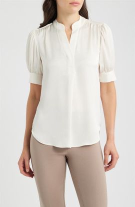 Anne Klein Anne Klein Puffed Sleeve Y-Neck Top