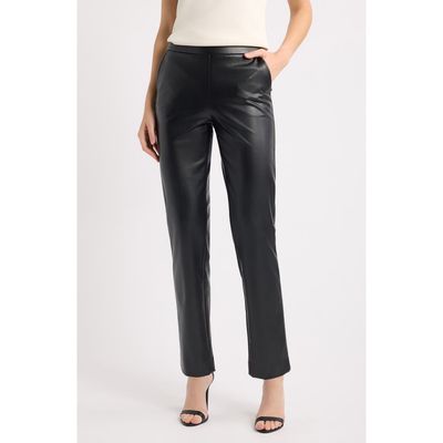 Anne Klein Anne Klein Pull On Faux Leather Straight Leg Pants