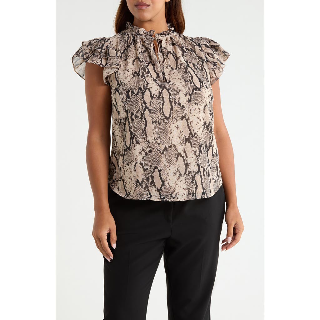 Anne Klein Anne Klein Ruffle Sleeve Faux Snakeskin Tie Neck Top