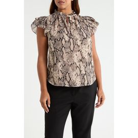 Anne Klein Anne Klein Ruffle Sleeve Faux Snakeskin Tie Neck Top