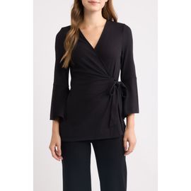 Anne Klein Anne Klein Ruffle Sleeve Ribbed Wrap Top