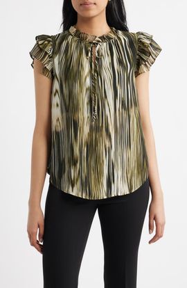Anne Klein Anne Klein Ruffle Sleeve Tie Neck Top