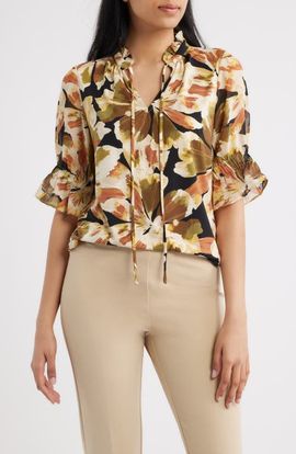 Anne Klein Anne Klein Ruffle Split Neck Top