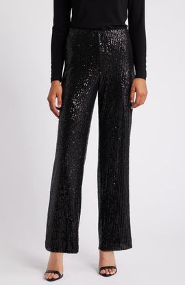 Anne Klein Anne Klein Sequin Hollywood Waistband Straight Leg Pants