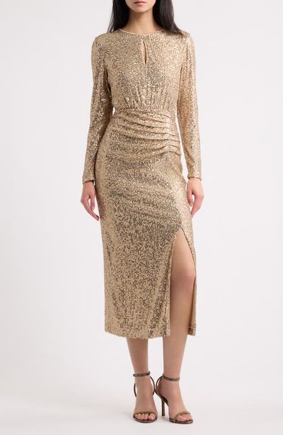 Anne Klein Anne Klein Sequin Keyhole Long Sleeve Midi Dress