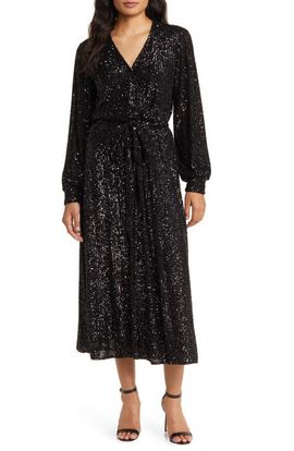 Anne Klein Anne Klein Sequin Long Sleeve Midi Dress