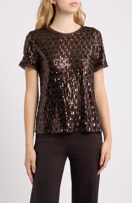 Anne Klein Anne Klein Sequin Short Sleeve Top