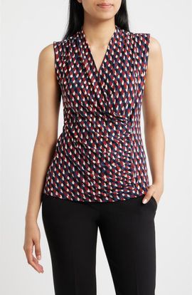 Anne Klein Anne Klein Shirred Faux Wrap Top