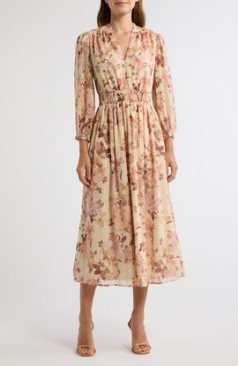 Anne Klein Anne Klein Smocked Waist Ruffle Trim Midi Dress