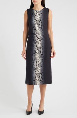 Anne Klein Anne Klein Snake Print Jewel Neck Midi Dress