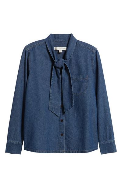 Anne Klein Anne Klein Tie Neck Denim Shirt