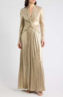 Anne Klein Anne Klein Twist Front Metallic Maxi Dress