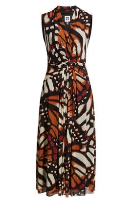 Anne Klein Anne Klein Twist Front Print Sleeveless Midi Dress
