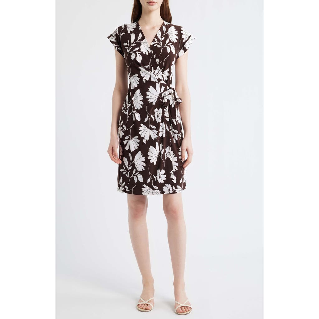 Anne Klein Anne Klein Two-Tone Floral Wrap Dress