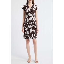 Anne Klein Anne Klein Two-Tone Floral Wrap Dress