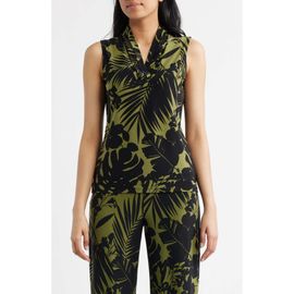 Anne Klein Anne Klein Two-Tone Tropical Triple Pleat V-neck Top