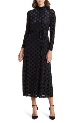 Anne Klein Anne Klein Velvet Dot Mock Neck Long Sleeve Dress