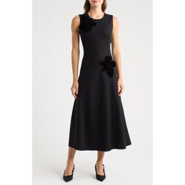 Anne Klein Anne Klein Velvet Floral Appliqu Fit & Flare Dress