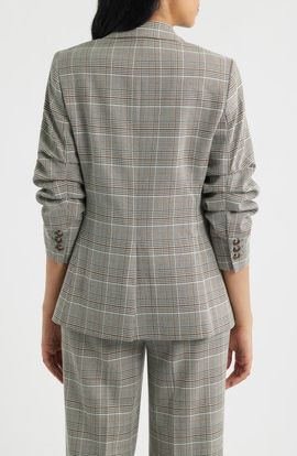 Anne Klein Anne Klein Windowpane Plaid Scrunch Sleeve Jacket
