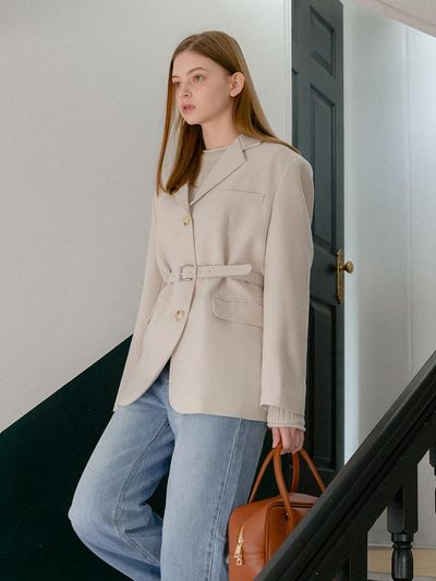 ANOETIC Belted Single Jacket - Cream Beige