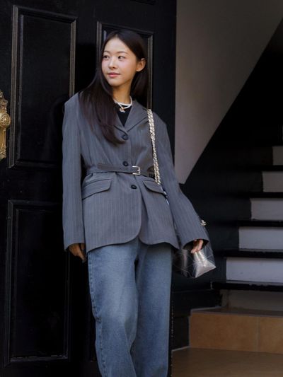 ANOETIC Belted Single Jacket - Stripe